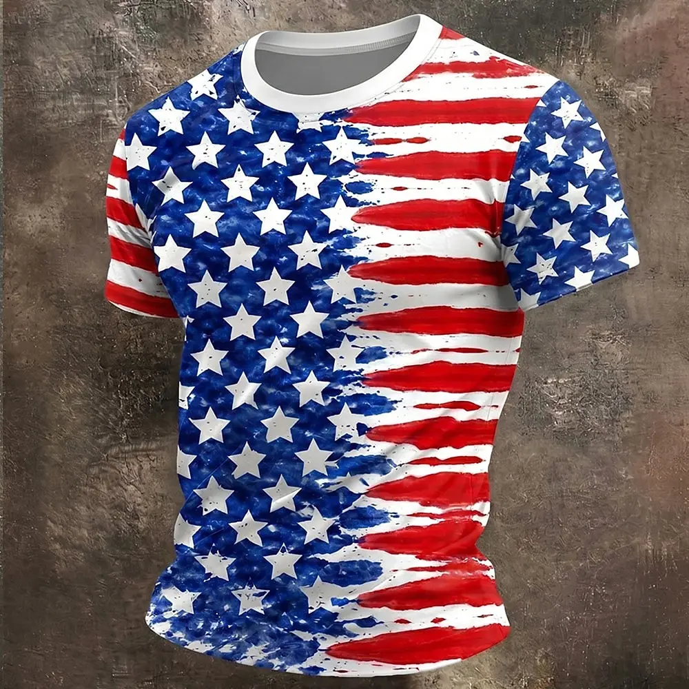 2026 New Popular Men's T-Shirt 3D Star Stripes Print Short Sleeve T shirt Outdoor Men Women Daily Streetwear Top Summer Clothing