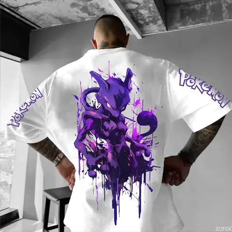 Anime Pokemon Print Oversized Men's T Shirts Summer Y2k Clothing Women's Short Sleeve Tee Cotton Casual Tops Hip-hop Streetwear