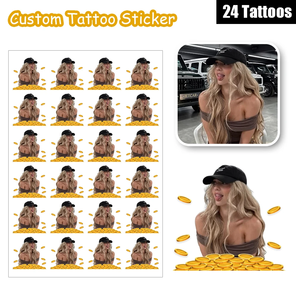 

24 Designs Gold Coins Money Retro Avatar Frame Customized Personalized Face Temporary Tattoos Favors Gift For Couple Pet Family