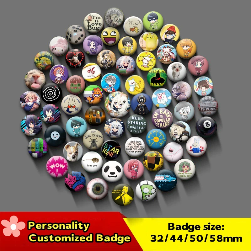 Custom Photo Logo Design Badge DIY,Lovers,Babies,Star,Pets,Anime,Handwriting Text Exclusive Brooches Round Pins Gift Accessories