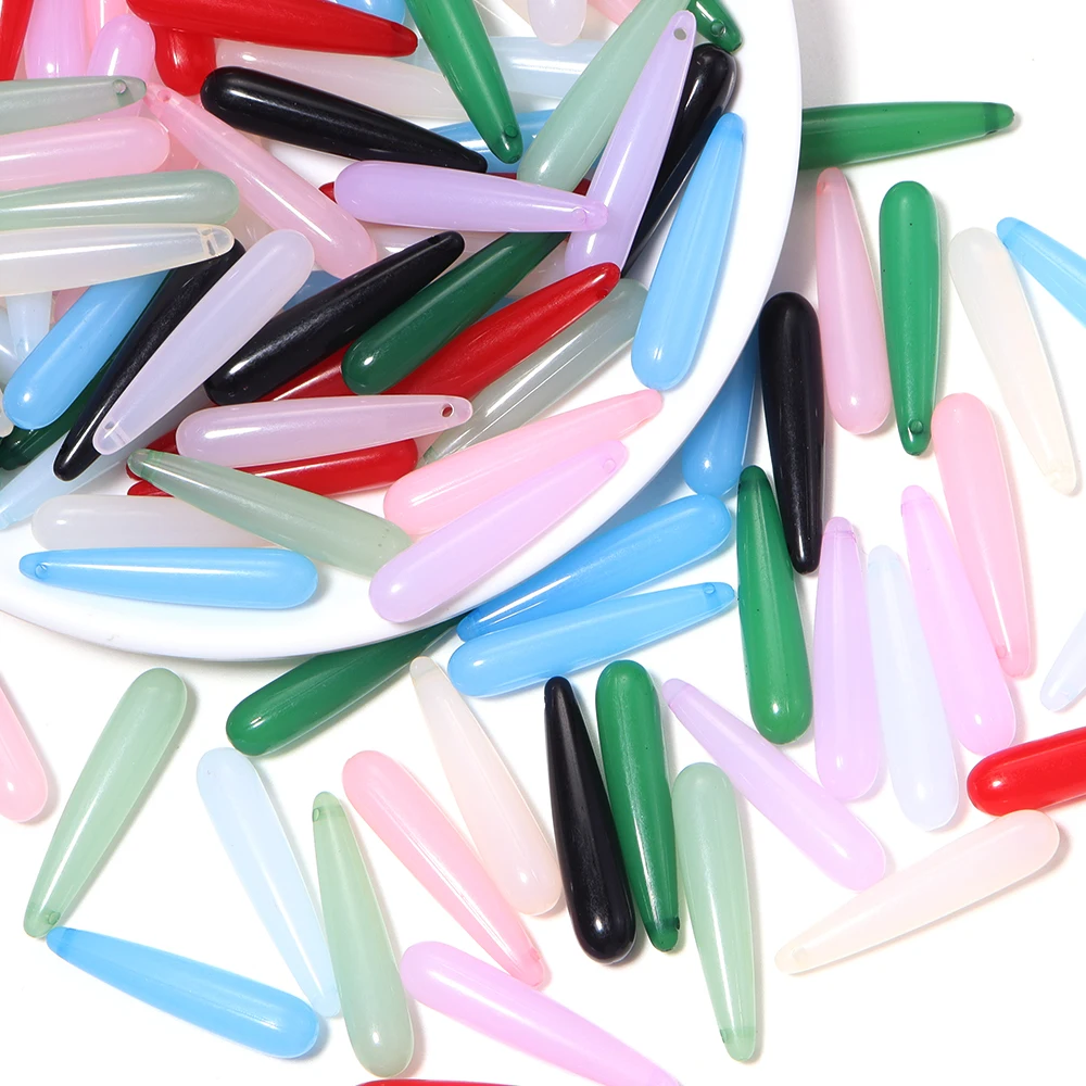20 Stück/Lot bunte lange tropfenförmige Acrylperlen in Jade-Optik, lose Perlen für die Schmuckherstellung, DIY-Haarspangen, Ohrringe, Anhänger, Zubehör – Detail 6