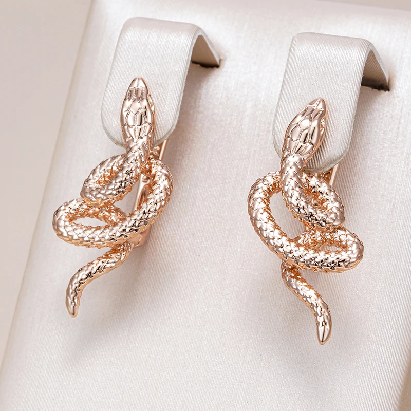 Kinel Fashion 585 Rose Gold Snake Drop Earrings For Women Unique Heavy Metals Punk Rock Vintage Animal Jewelry Wholesale