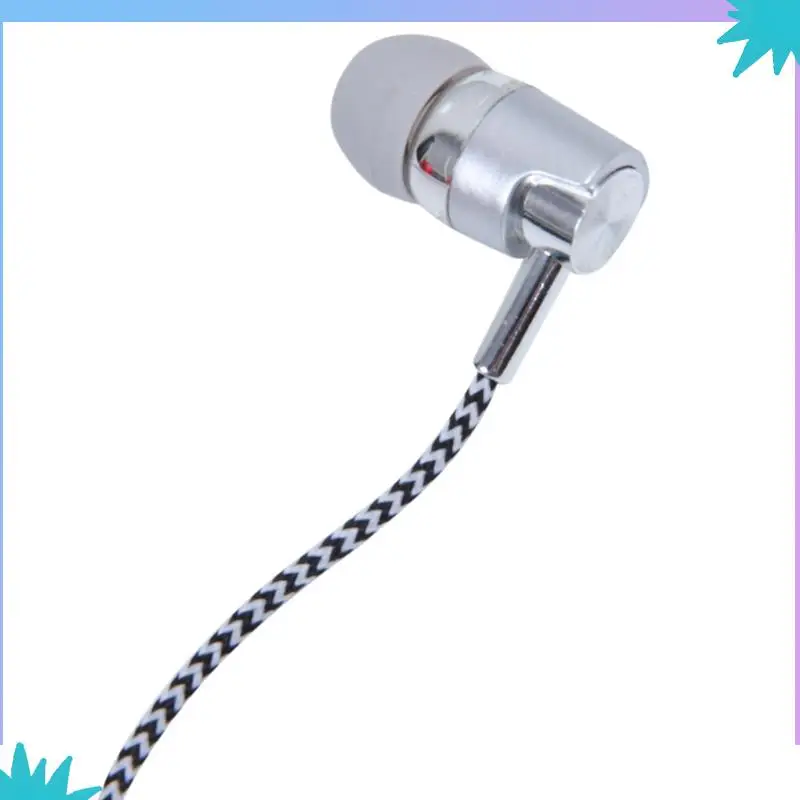 ABZW 4X H-169 3,5 mm MP3 MP4 Okablowanie Subwoofer Pleciony przewód, uniwersalne słuchawki muzyczne z sterowaniem przewodem pszenicznym (srebrny)