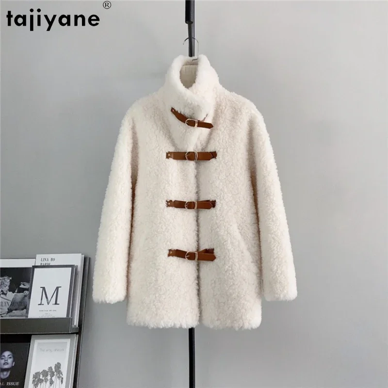 

Tajiyane 100% Wool Coats for Women 2023 Autumn Winter New Sheep Shearing Jacket Standing Collar Solid Color Mid-length Fur Coats