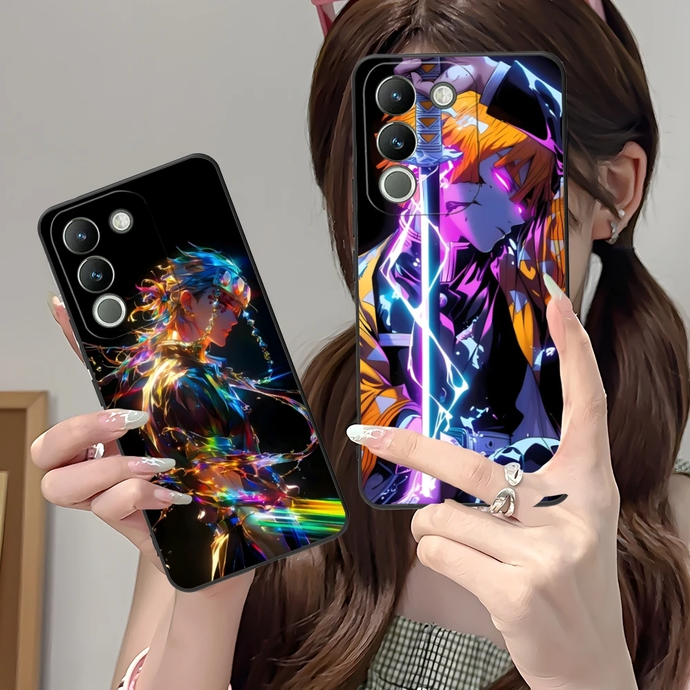 Demon Slayer Colored Neon Cell Phone Case for VIVO Y95 Y93 Y31 Y20 V19 V17 V15 Pro X60 NEX Black Soft Phone Cover Shell