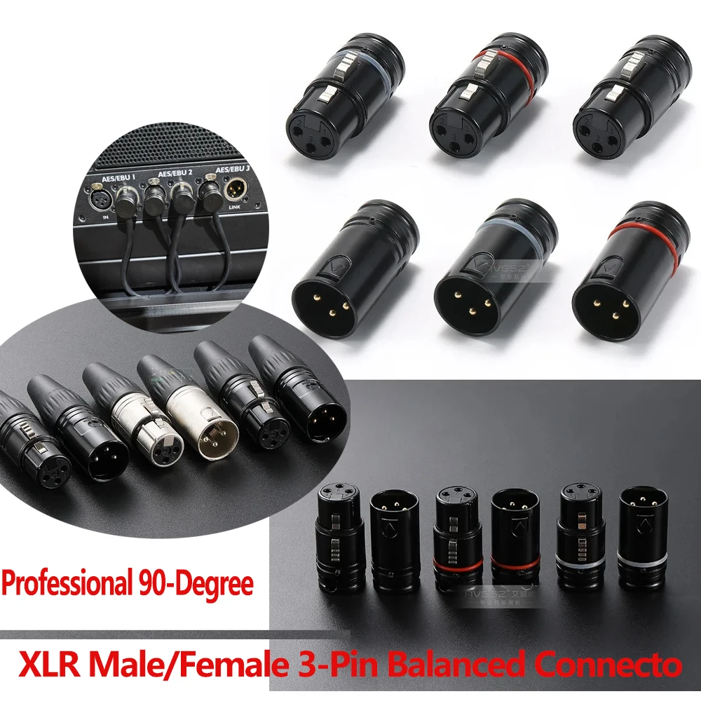 Right Angle 3-Pin XLR Male Female Balanced Connector Plug for Microphone Audio Equipment, Short Design, Professional, Easy Sold