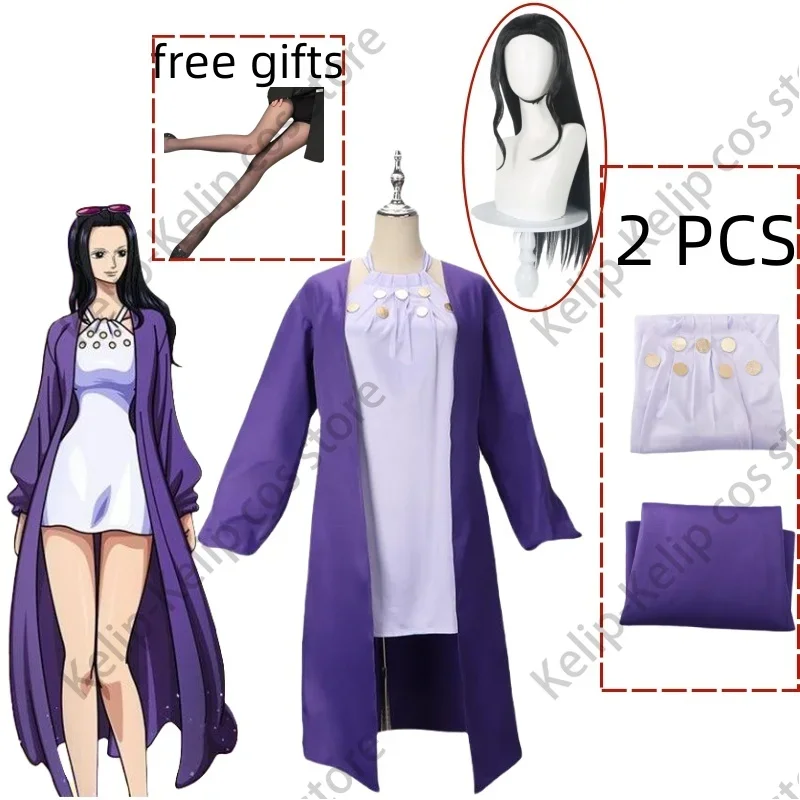 Anime Nico Robin Cosplay Kostüm Miss Allsunday Perücke Lila Kleid Lange Ärmel Mantel Mantel Frau Sexy Weihnachten Karneval Anzug