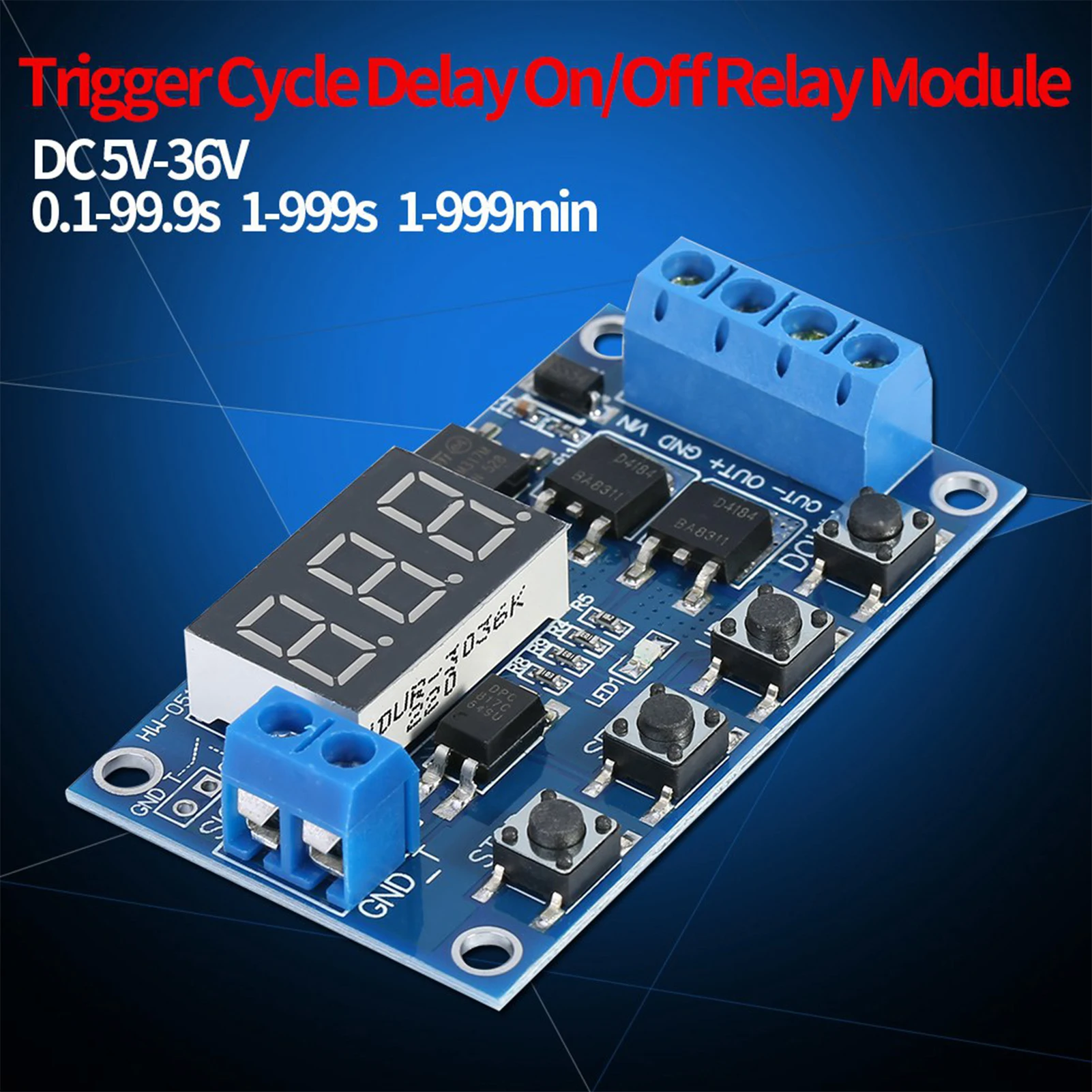 Interruptor de temporizador de retardo de ciclo de disparo DC 5V-36V, módulo de relé de encendido y apagado con pantalla LED