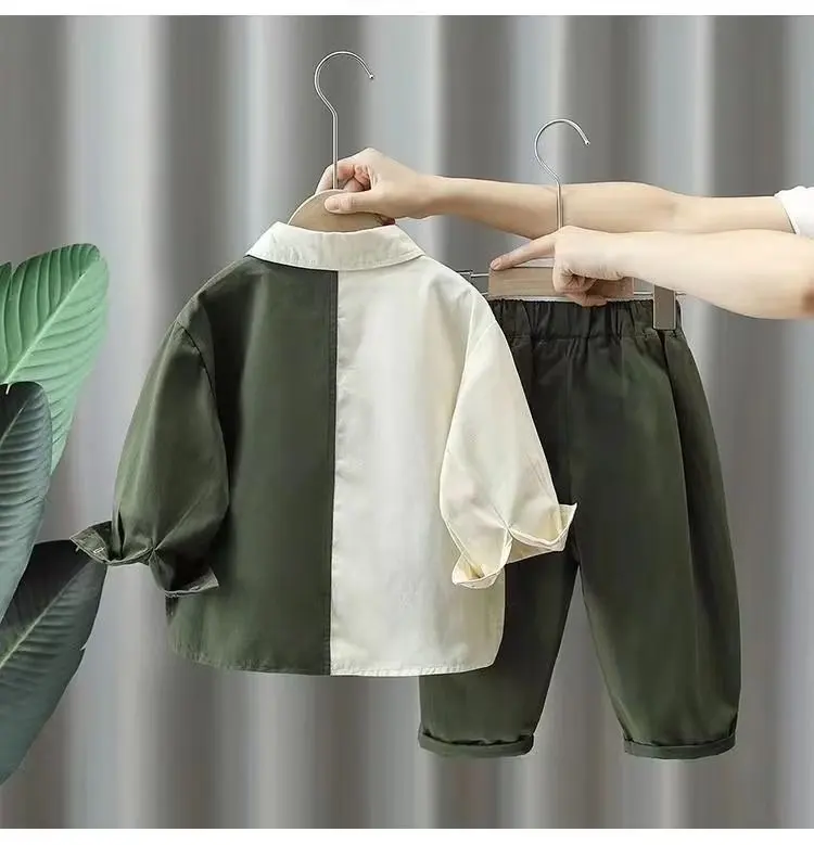 

Весенне-осенний комплект одежды из 2 предметов для мальчиков, весенне-осенний комплект одежды из 2 предметов, хлопковые рубашки, брюки, костюм, одежда для маленьких мальчиков