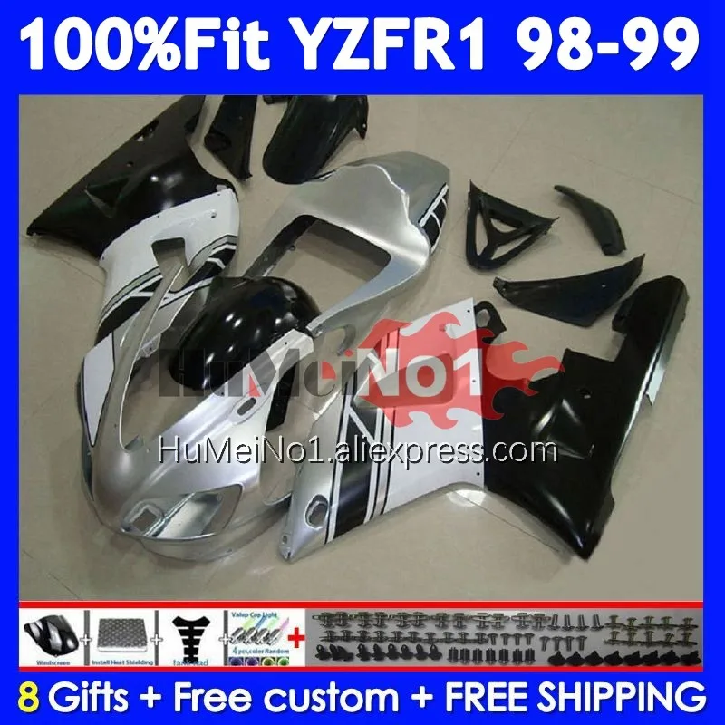 Injection Body For YAMAHA YZF R 1 1000 CC YZF R1 YZF1000 363No.16 YZFR1 98 99 YZF-1000 YZF-R1 1998 1999 OEM Silver white Fairing