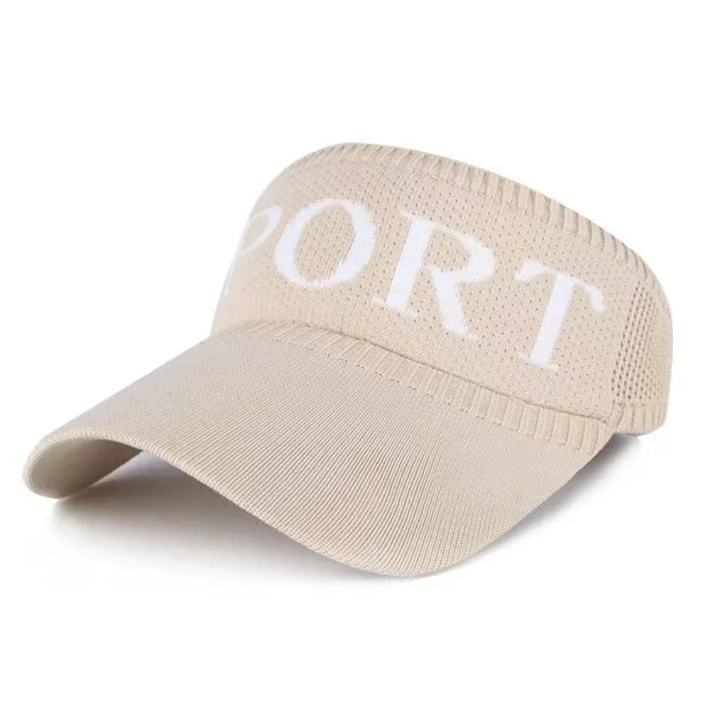 

Breathable Letter Print Visor Cap Adjustable UV Protection Stretch Beanies Summer Outdoor Beach Sports Golf Knitted Sun Hat