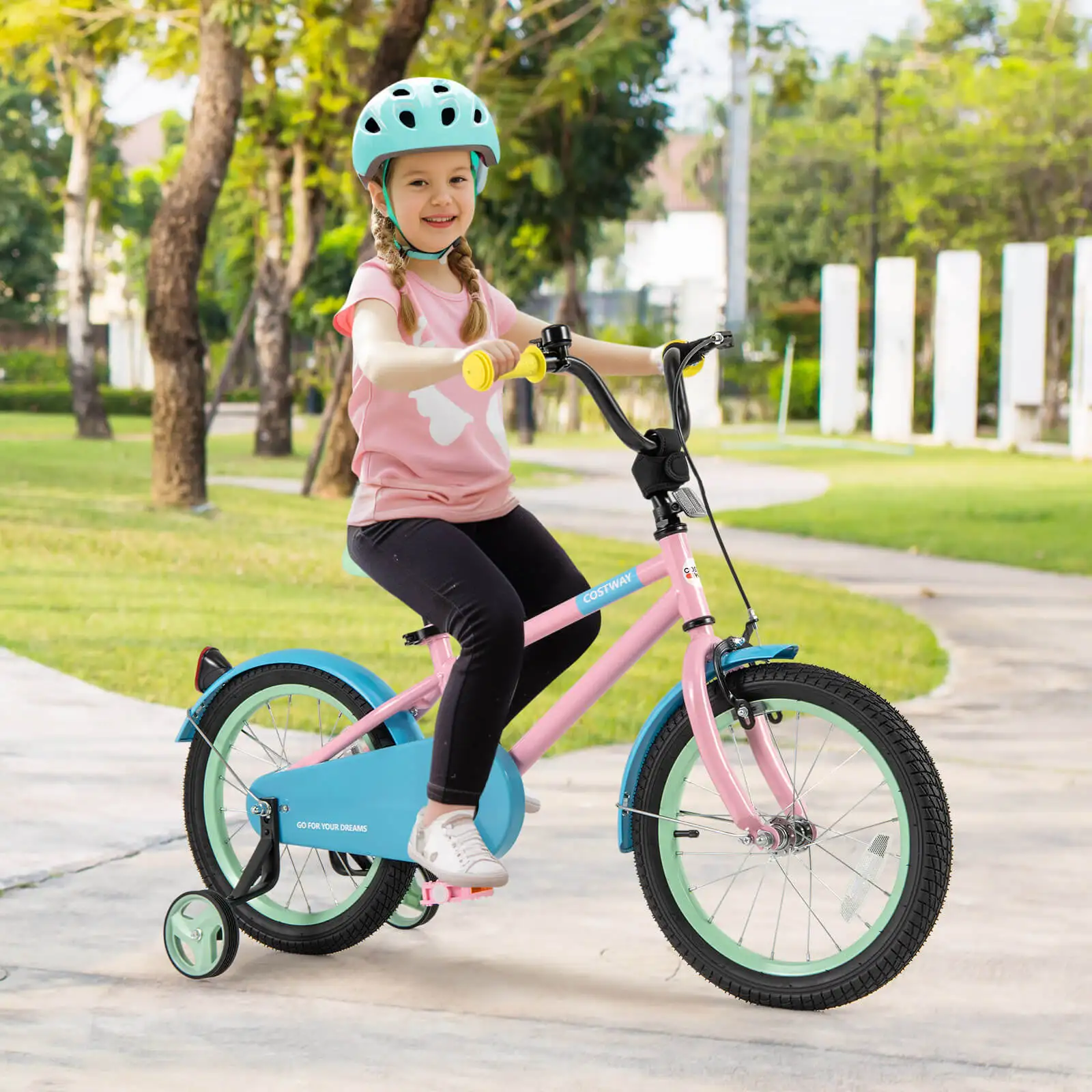 Guiador de sela ajustável infantil com rodas removíveis, bicicleta com rodas, 16"