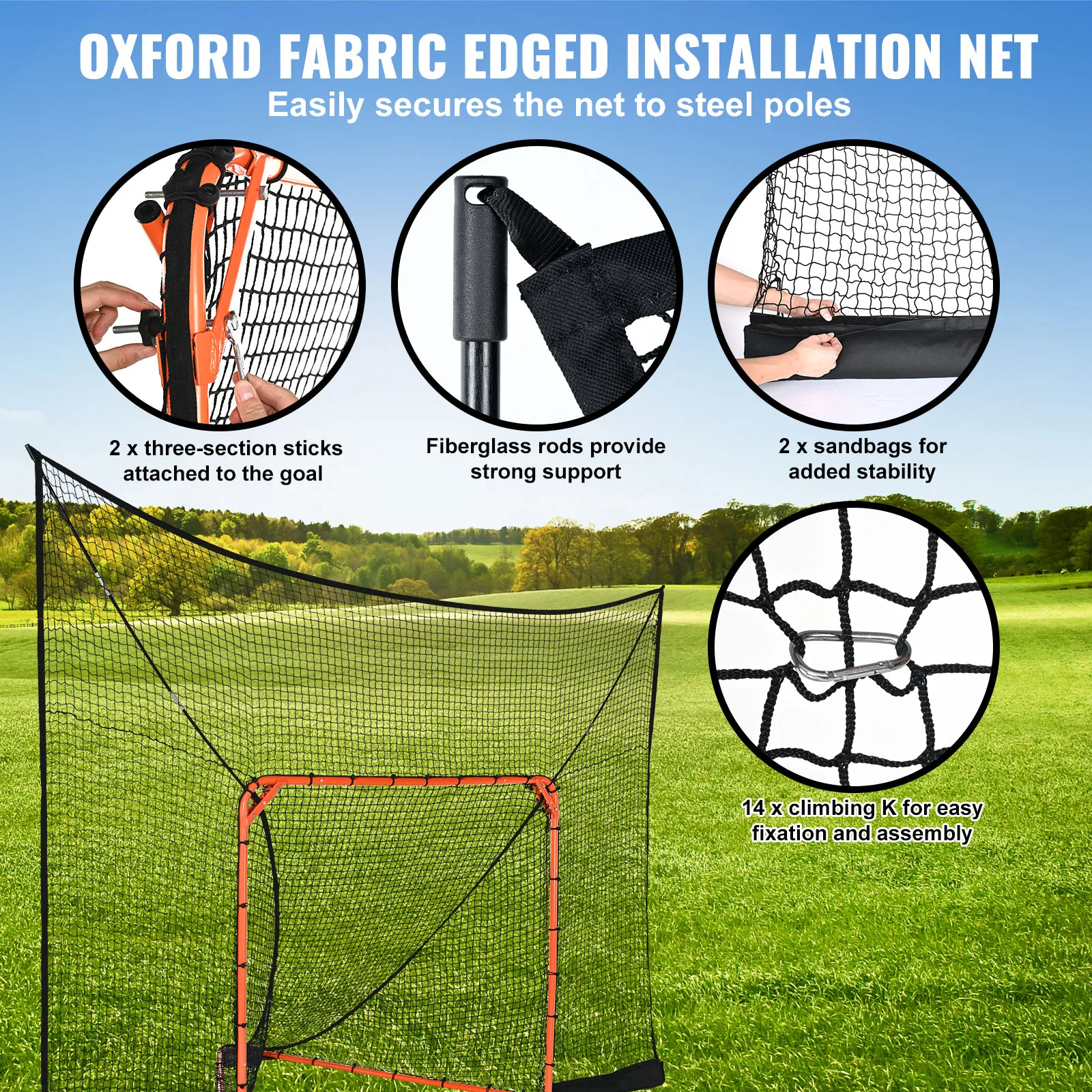 VEVOR 12\' x 9\' Hockey and Lacrosse Goal Backstop with Extended Coverage Lacrosse Net   Backyard Lacrosse Equipment for Training