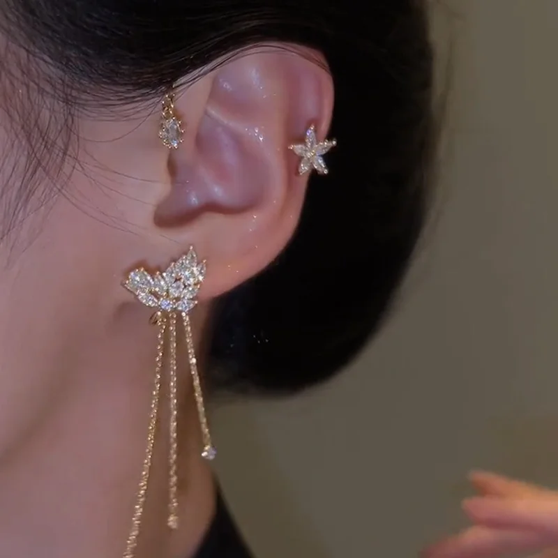 1 Pc Exquisite Inlaid Sparkling Synthetic Zircon Meteor Ear Hanging Clip Fashion Jewelry Perfect Jewelry Gifts for Daily Wearing