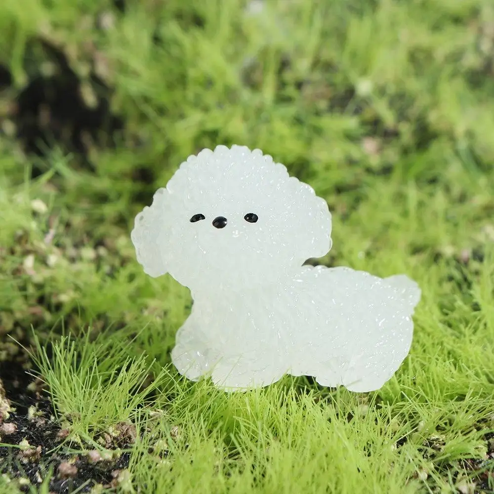 การ์ตูน Noctilucent ตุ๊กตาสุนัขที่สมจริง Handmade Mini Luminous Poodle ตุ๊กตาสุนัขตลกเรซิ่น Micro Landscape ตกแต่ง