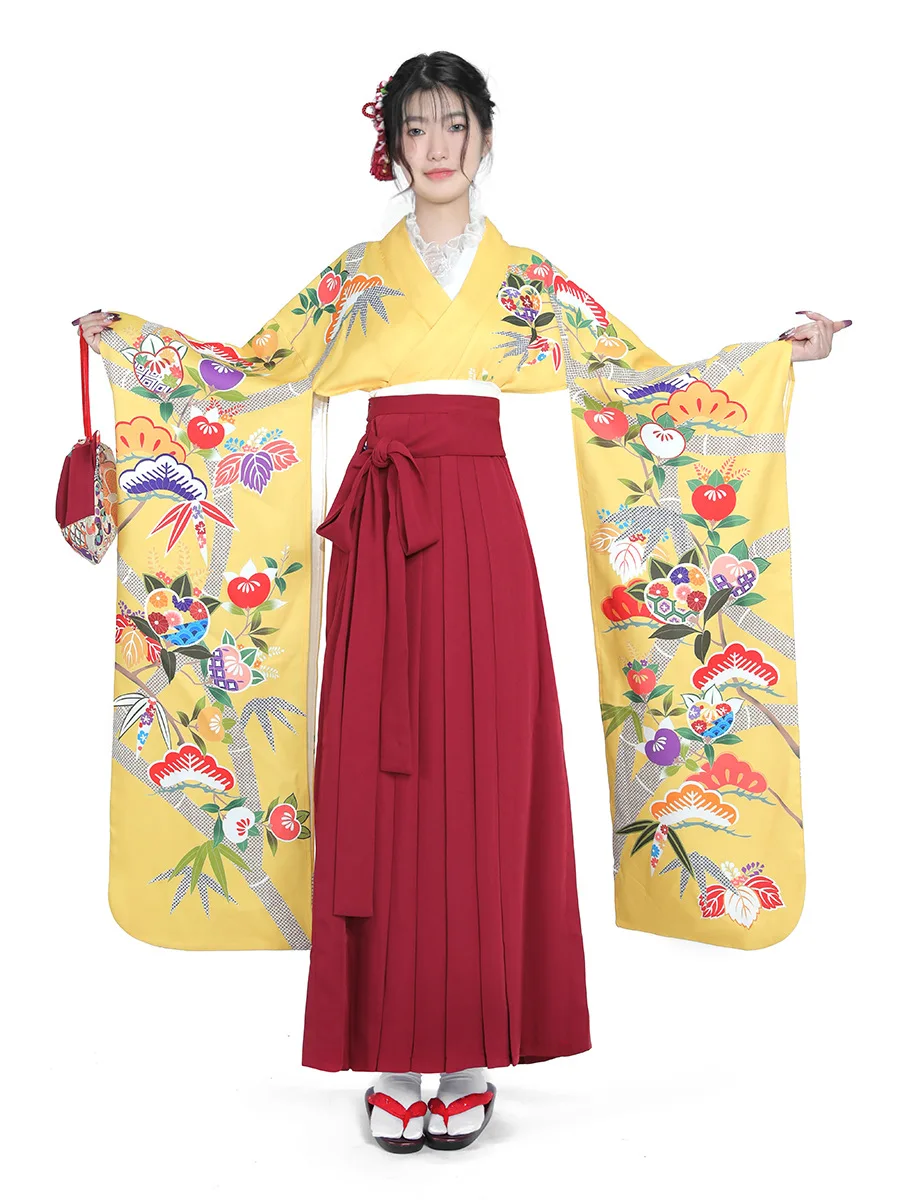 

Japanese Kimono Women's Suit Graduation Style Hakama Dress Wabi-sabi Traditional Graduation Season Gowns Formal Wear 9pcs/set