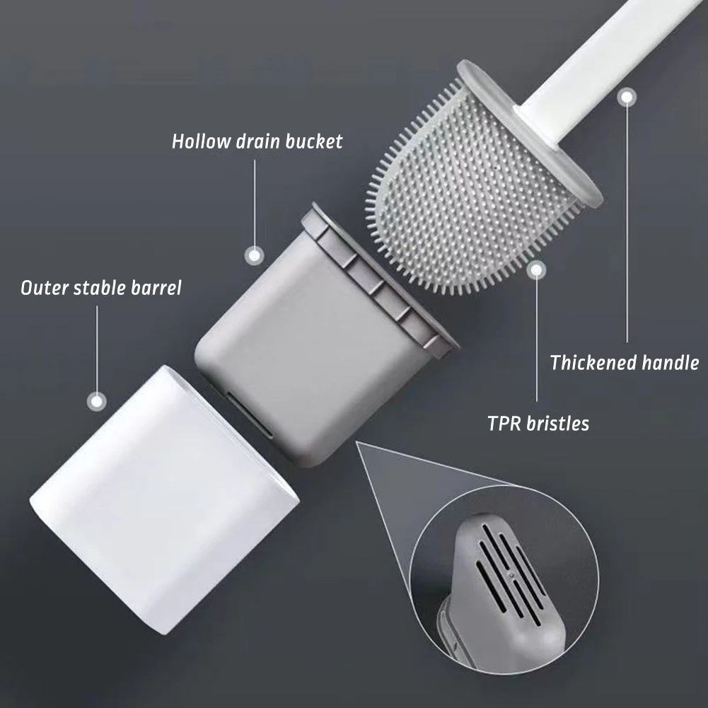Flexible Toilet Brush Cleaner Long Handle Hanging Silicone 360 Degree No-Dead-Corner Flexible Cleaner Brush Holder Set Bathroom view 3