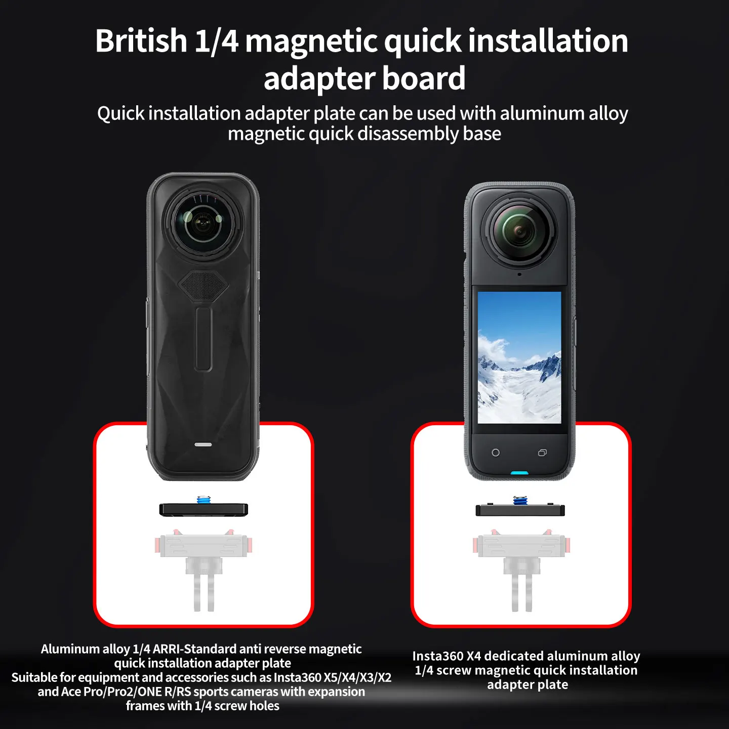 Für Insta360 Ace Pro 2 / Ace Pro / Ace X6 / X5 Magnetische Schnellwechselbasis 360° drehbare Stativhalterung 1/4 17/25mm Kugelkopfadapter – Detail 6