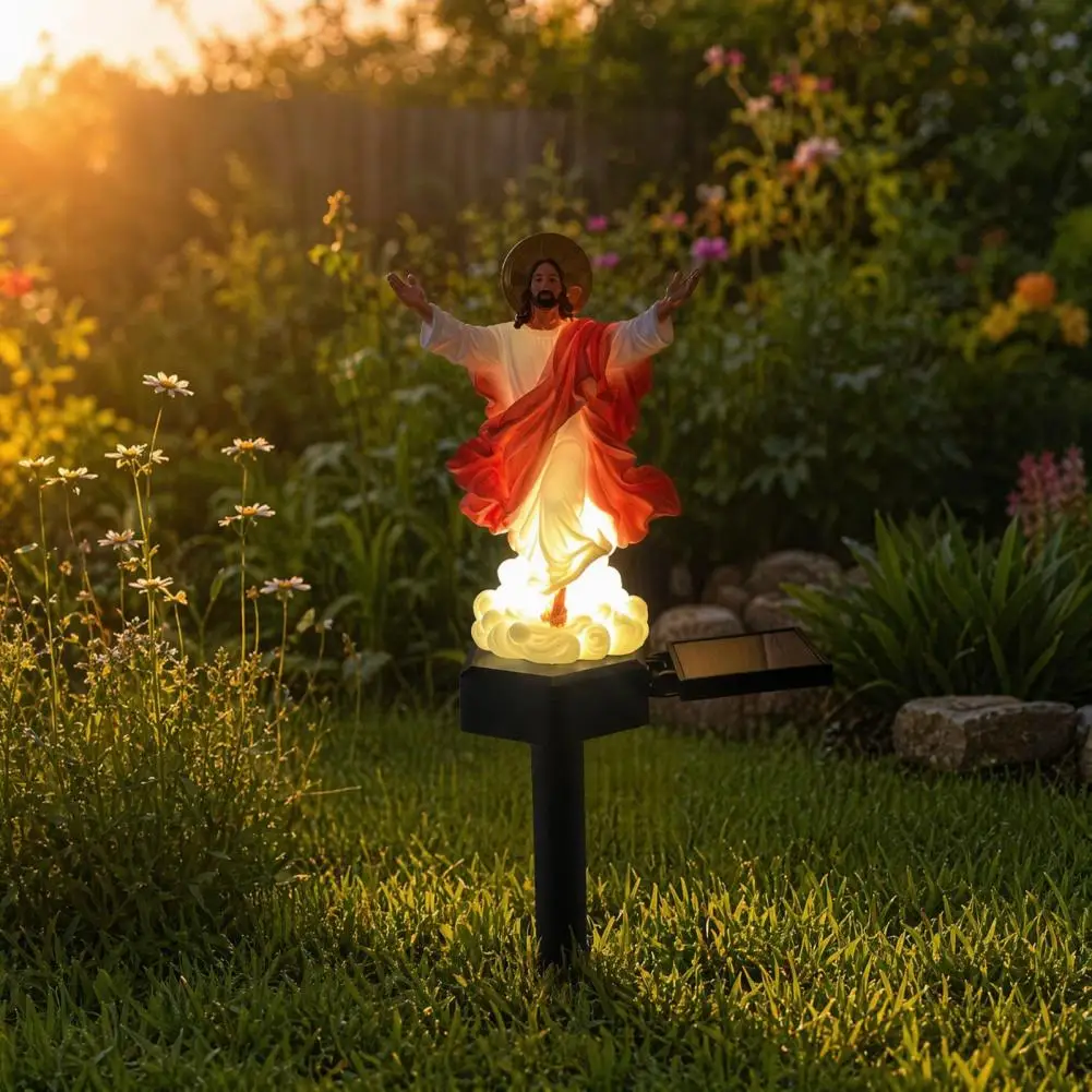 Christian Outdoor Patio Ornaments Outdoor Solar Landscape Decor Jesus Statue Solar Light Outdoor Garden Figurine Waterproof