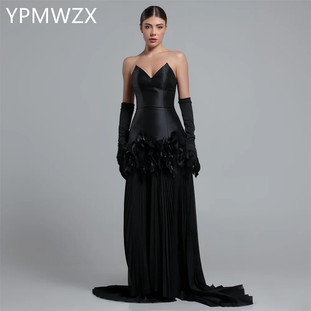 ที่กําหนดเองชุดราตรีชุดราตรีอย่างเป็นทางการผู้หญิง YPMWZX Strapless คอลัมน์ความยาวกระโปรง Draped Bespoke โอกาสชุด Part