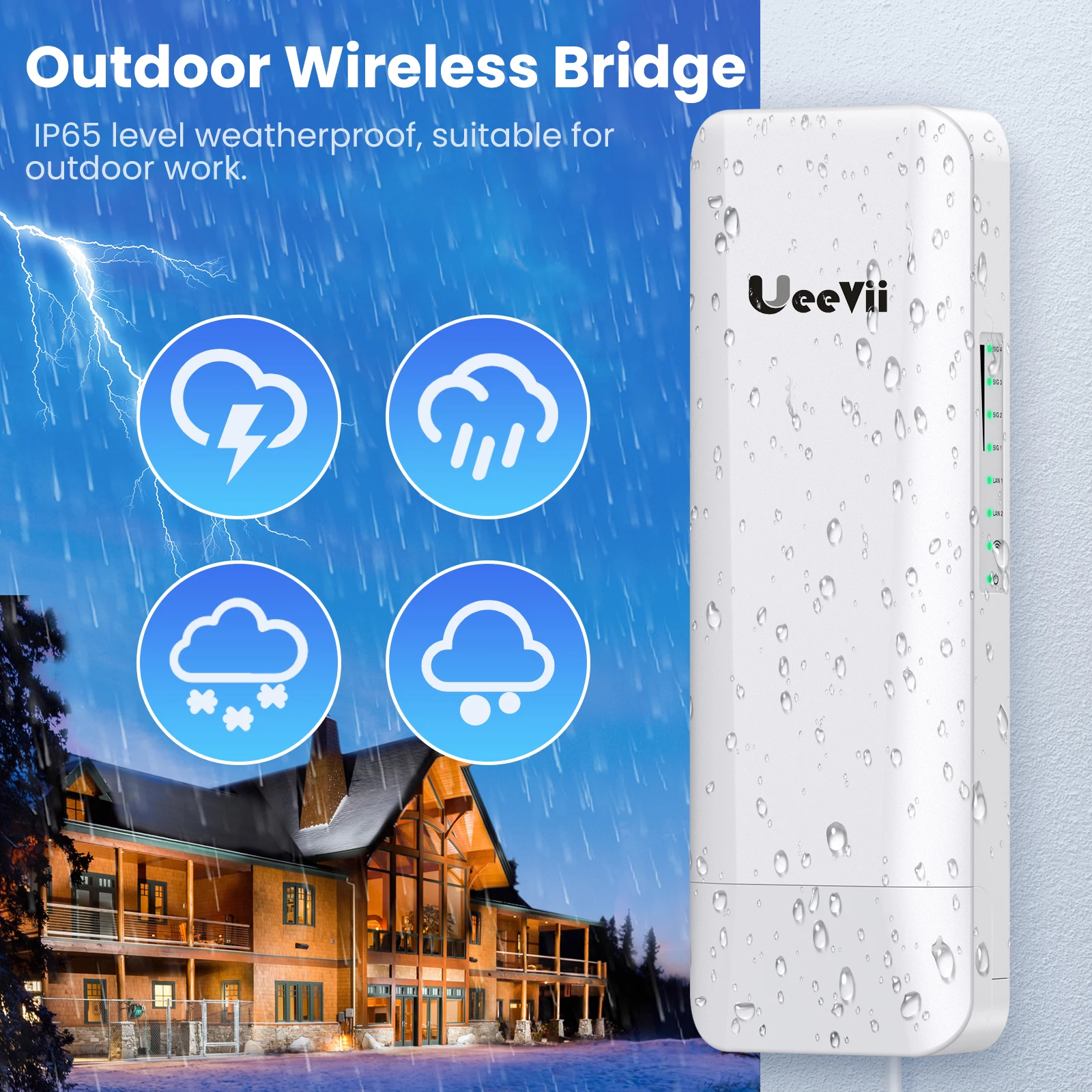 UeeVii-Extensor repetidor WiFi, roteador de acesso AP, ponte sem fio CPE ao ar livre, ponto a ponto com PoE, 5.8G, 100Mbps, 2pcs, 3km