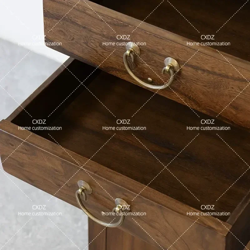 New Chinese Style Elm Bedside Table Solid Wood Antique Simple Storage Cabinet Bedroom Nightstand Side Table for Porch Foyer