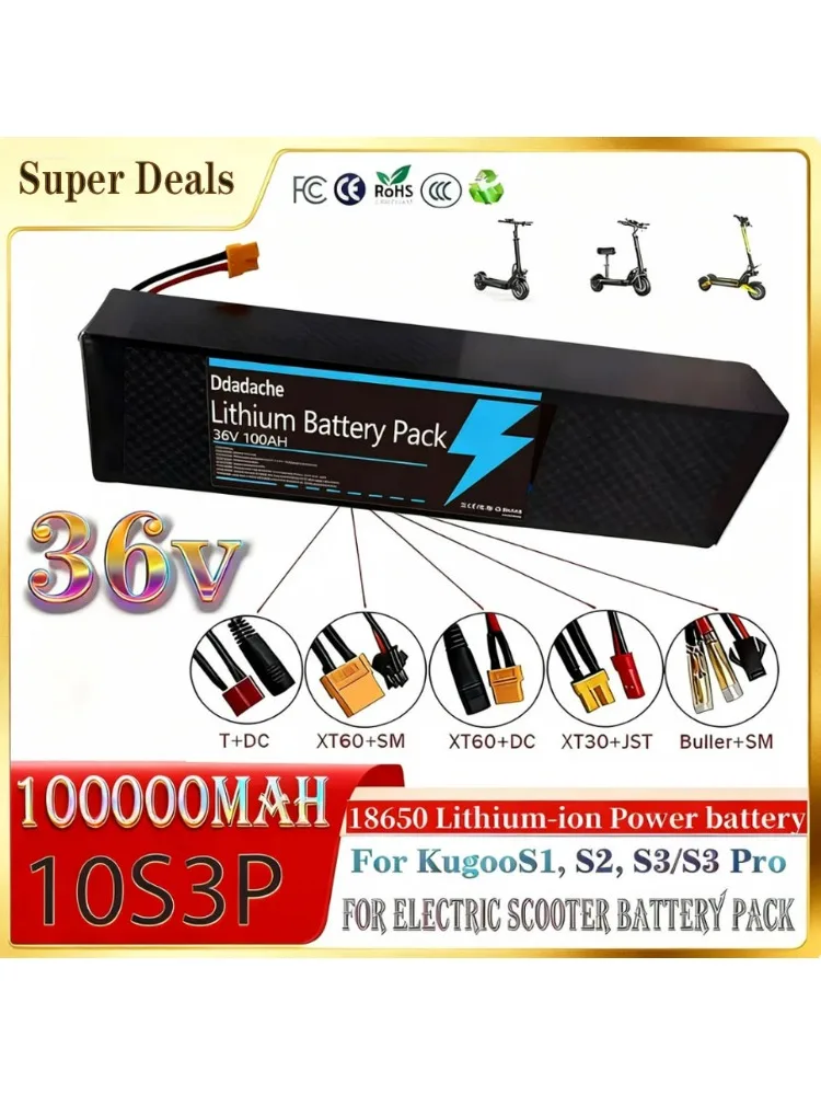 NEUER 10S3P 18650 36V 100000mAh Lithium-Ionen-Akku Geeignet für KUGOO S1 S2 S3 Elektroroller usw. Zubehör mit BMS
