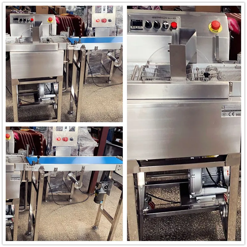 8kg Chocolate Coating Machine Automatic Cookies Biscuits Enrober Melting Chocolate Bar Candy Making Machine with 1m Conveyor