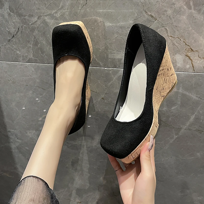 Shoes Women Platform Super-high Heel Wedges Black Stylish Sneakers Elegant Sexy Slip-on Stripper Heels Party Clogs Free Delivery