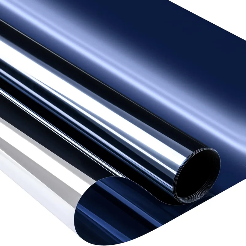 

【Dark Blue - Silver 】Window Film One Way Privacy Static Cling Heat Insulatio Explosion-Proof Anti UV Reusable Glass Tint Film