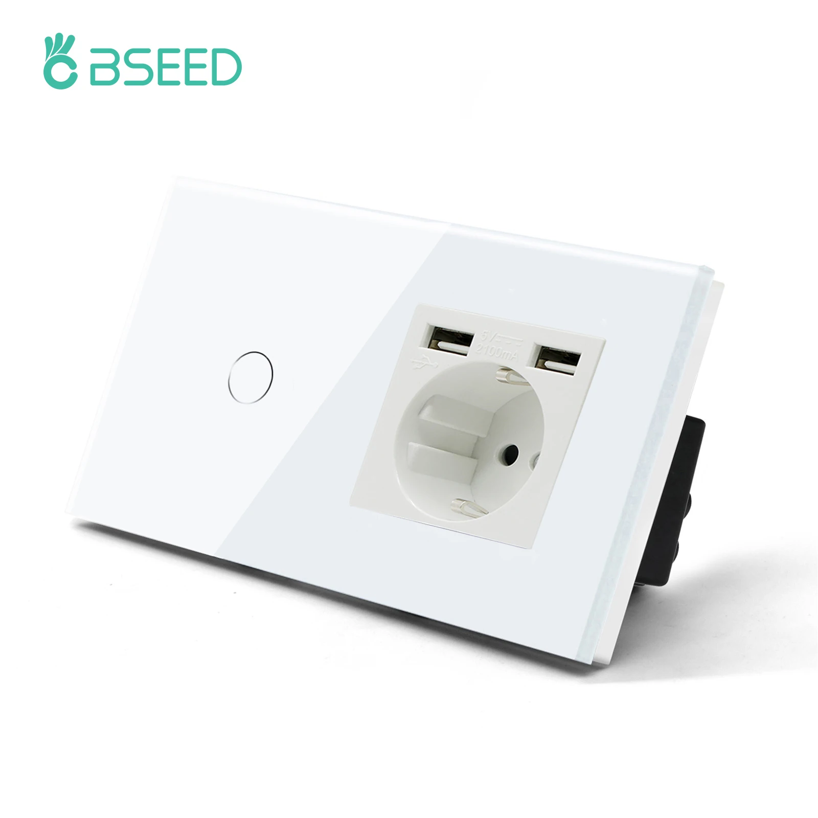 BSEED Einzelsteckdose EU-Wandsteckdosen Doppelsteckdosen USB Typ-C Telefonladegerät Glaspanel 1-Wege-Wandtastschalter Kinderschutz