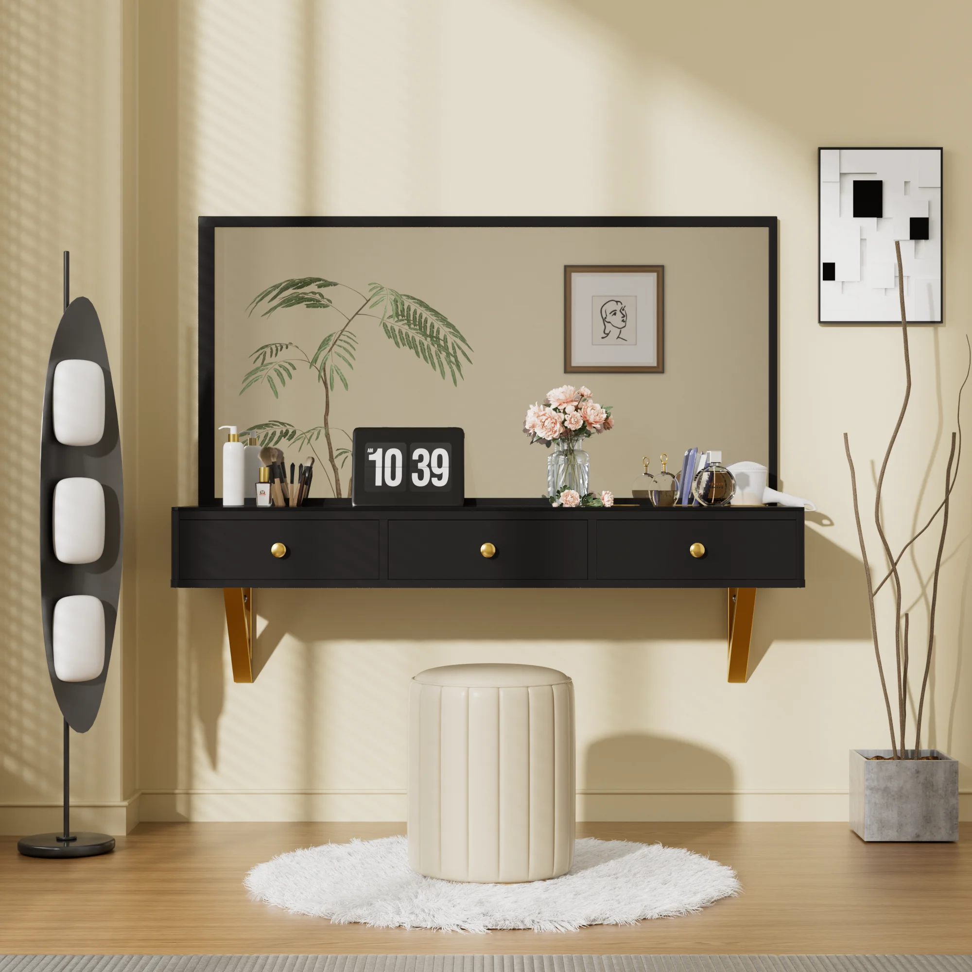 Modern Floating Shelf Drawer Multi-Purpose Wall-Mounted Vanity Table Mounted Desk Bedroom Bathroom Hairdressers Eco-Friendly