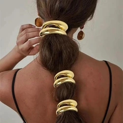 Grampos de cabelo metálicos de camada dupla para mulheres, chunky simples, hairbands ocos, scrunchies elásticos, cordas de cabelo, acessórios de moda