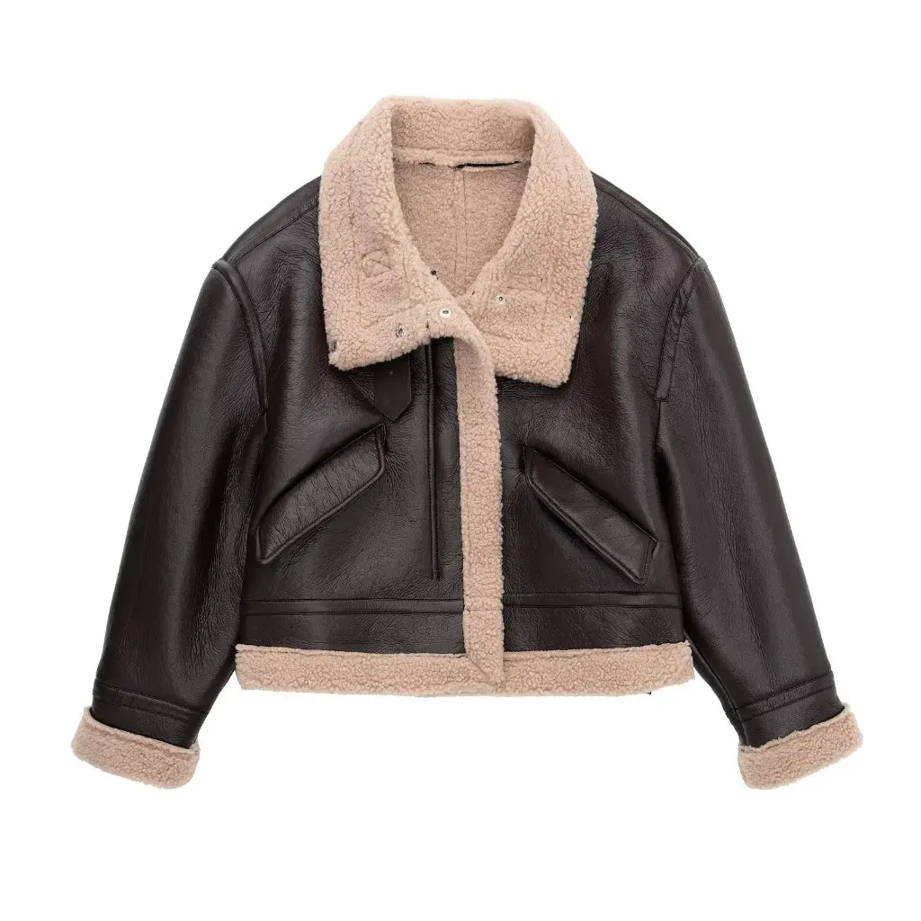 여성용 두꺼운 터틀넥 PU 가죽 재킷 겨울 INS 핫걸 레이스업 양털 지퍼 코트 (미국 디자이너)