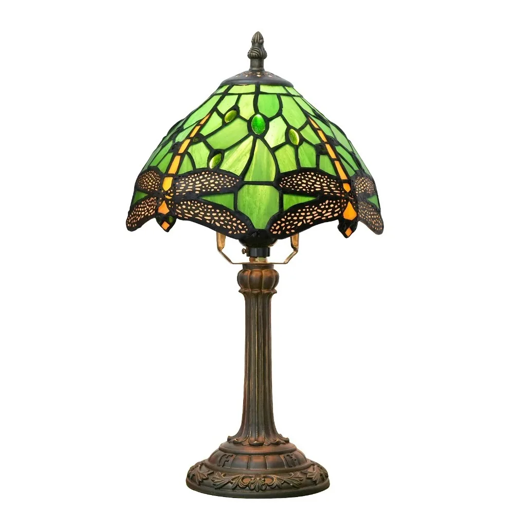 

8inch 20cm Tiffany Desk Light Stained Glass Dragonfly Lampshade Bedside Table Lamp for Bedroom Living Room Lampara Mesita Noche