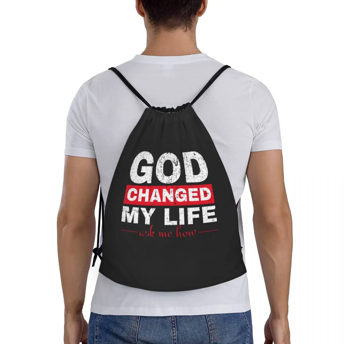 Mochila de cordão para homens e mulheres, Sports Gym Bag, Jesus God Changed My Life Sack, Sacola de compras