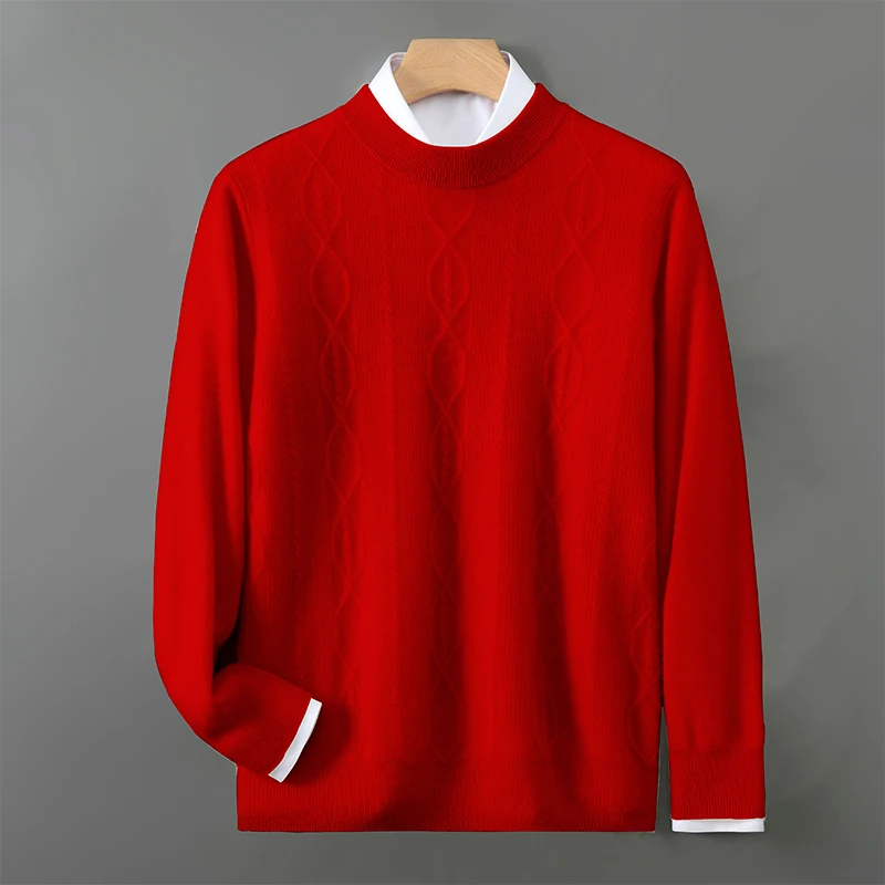 

100% pure cashmere sweater loose large size crew neck sweater color matching thickened knitted casual business bottoming top