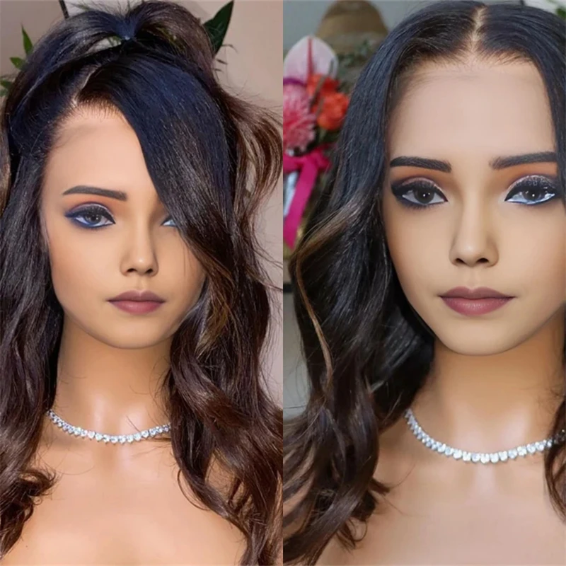 

Медовый черный парик фронта шнурка Короткая волна Боб парик для женщин Термостойкий синтетический парик шнурка с волосами ребенка Ежедневное использование для косплея на вечеринке