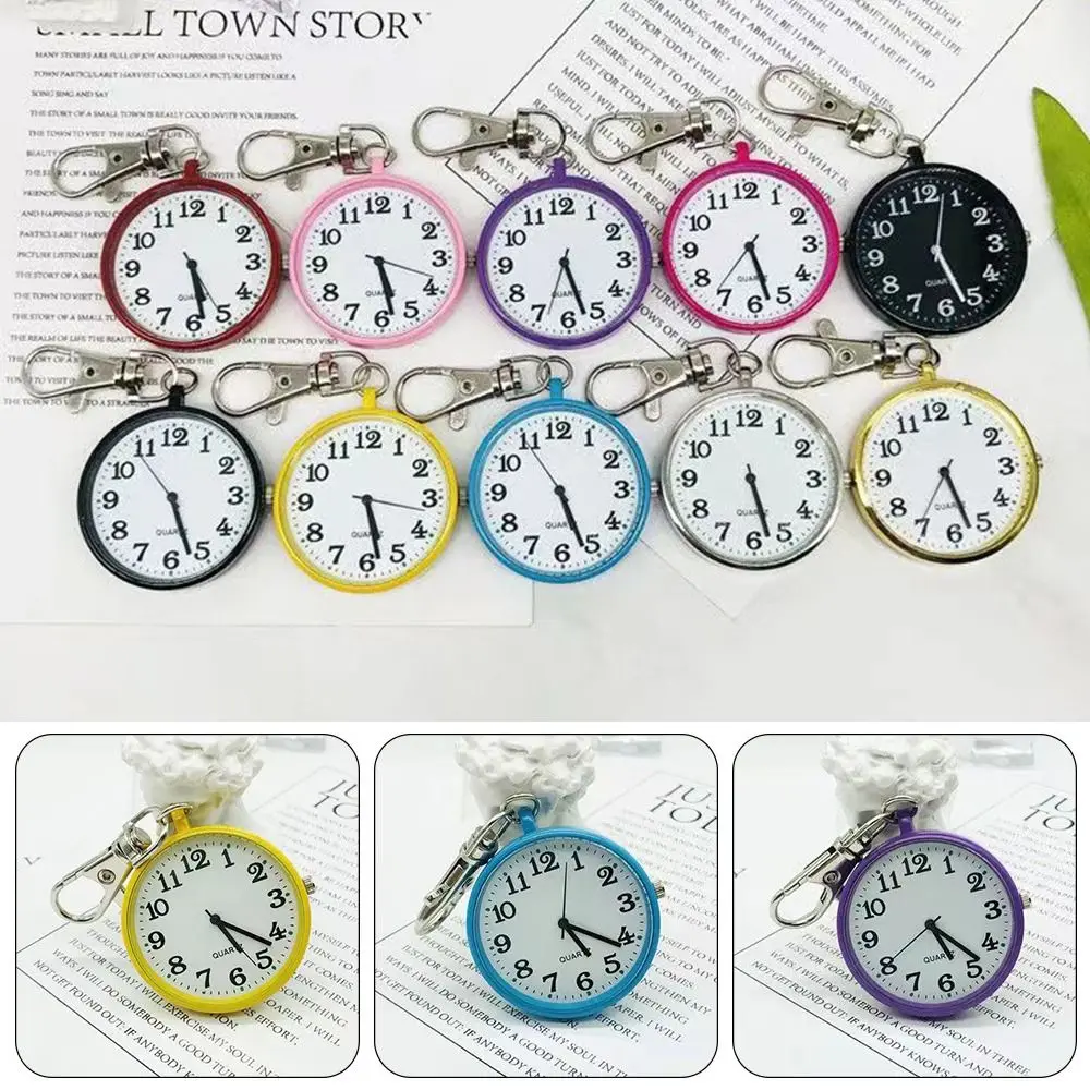 Large Dial Quartz Pocket Watches Luminous Dots Keyring Hanging Watches Minimalist Design Quartz Movement Couple Watch