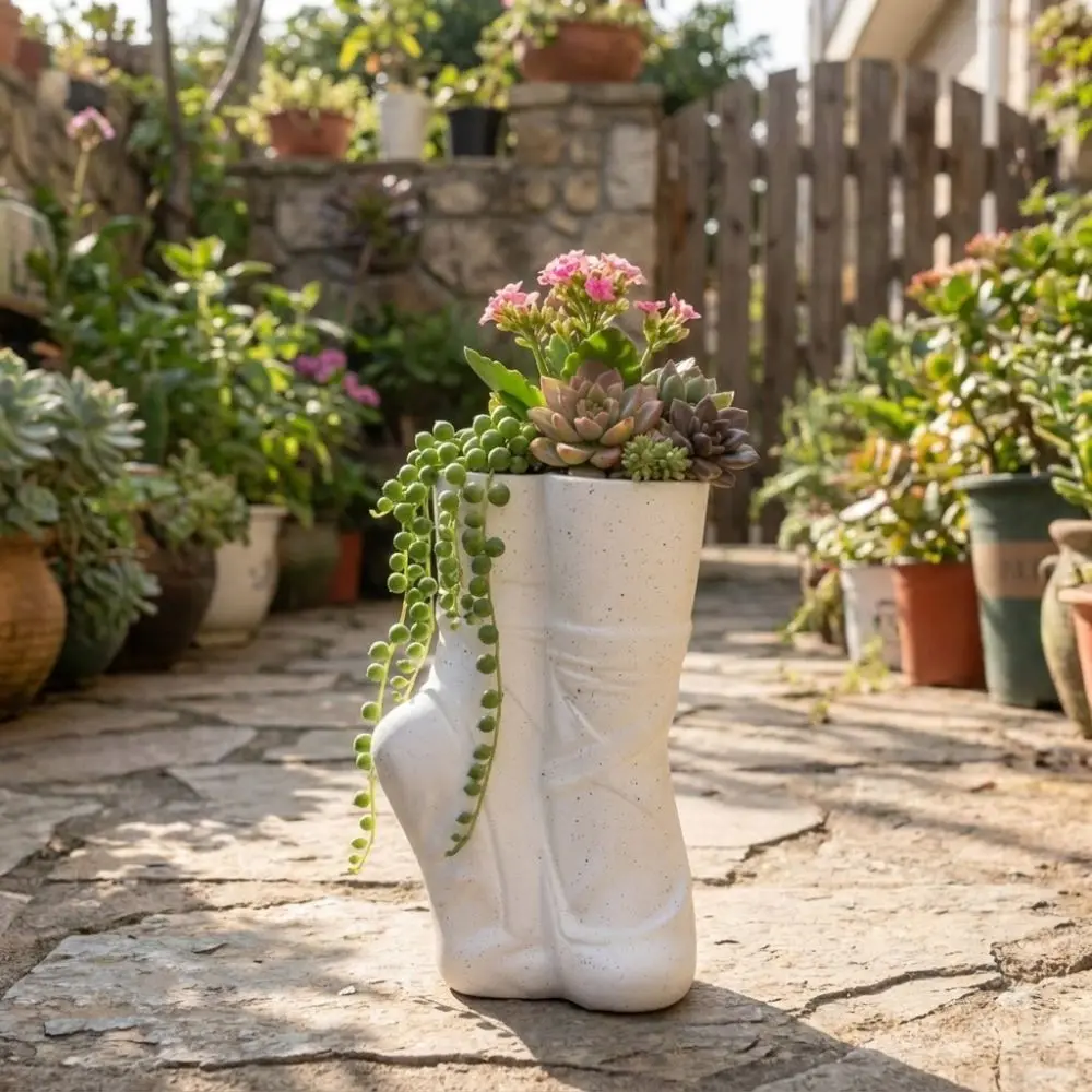 Creative Ballet Shoes Vase Decorative Dreamy Foot Sculpture Pot Vinyl Artistic Succulent Planter