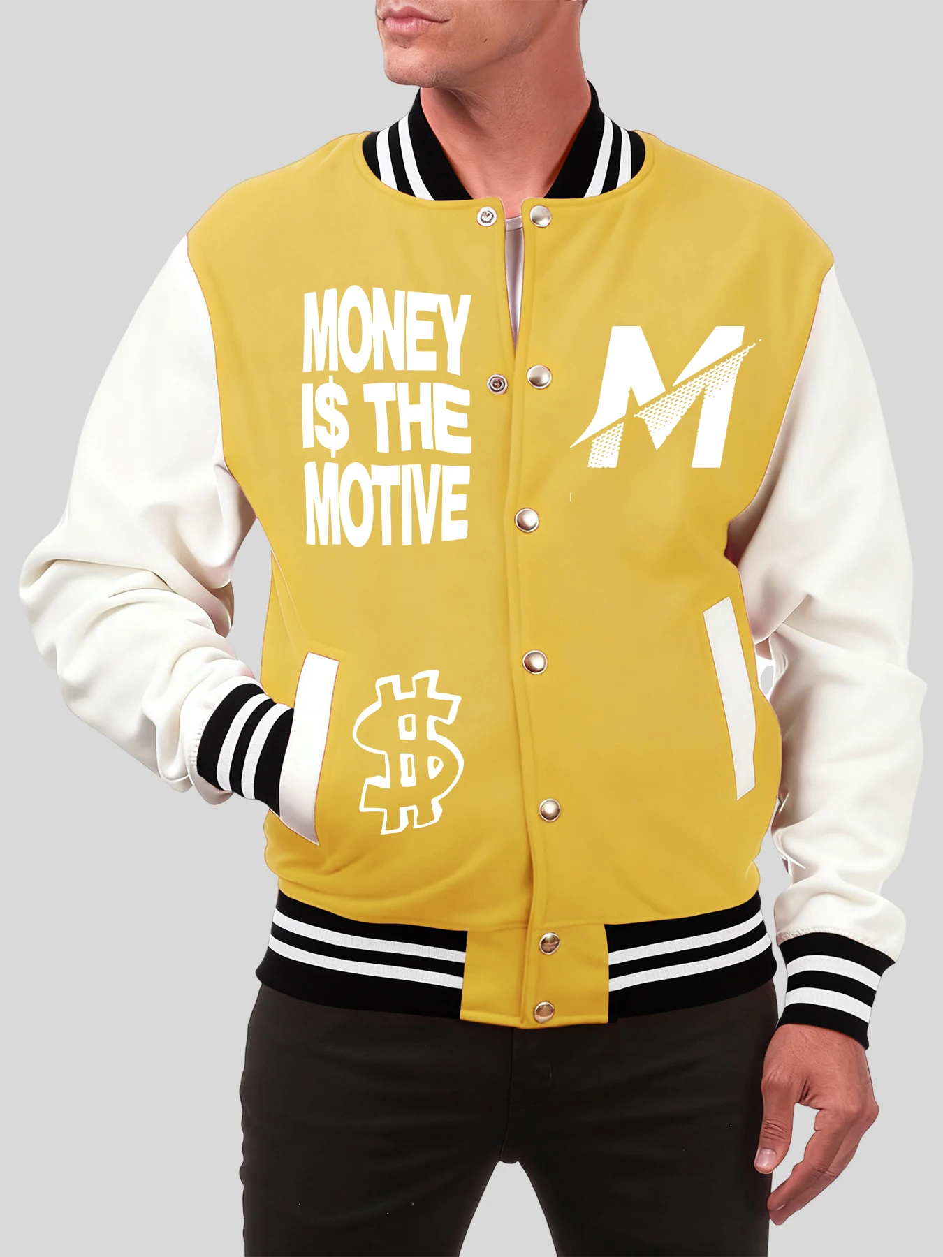

More Is The Motive M Printed Jacket Man Fashion Loose Baseball Uniform Autumn Hip Hop Streetwear All-Match Cotton Mens Coat
