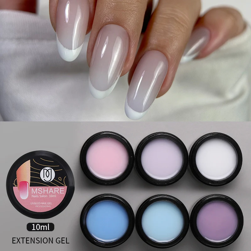 

MSHARE 10g Jelly White Translucent Self Leveling Builder Hard Gel Pink Blue for Nail Extension Construction UV Gel