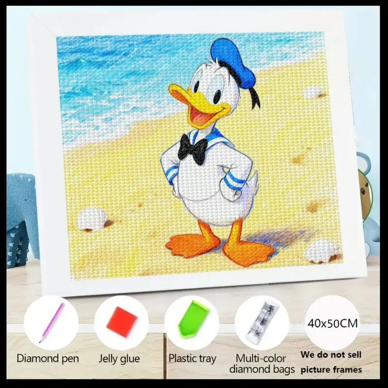

1PC Disney Donald Duck 5D Diamond Painting Kit, DIY Full Drill Cartoon Character on Beach Ocean Scene, Crystal Rhinestone Diamon