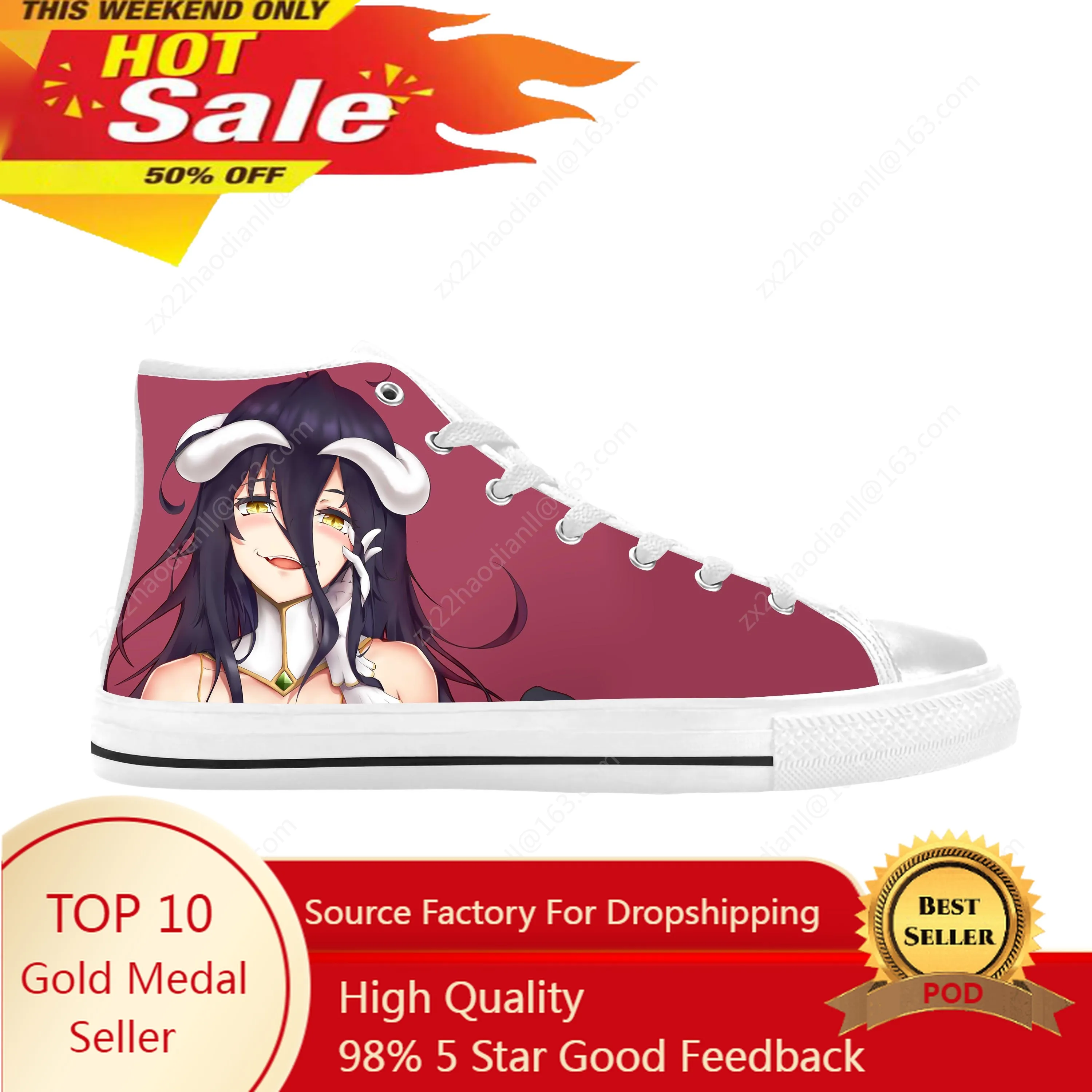 

Japanese Anime Manga Cartoon Albedo Overlord Cute Casual Cloth Shoes High Top Comfortable Breathable 3D Print Men Women Sneakers