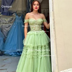 Qunque Sweetheart Mint Green Tiered Tulle Prom Dress Customized Appliques Beaded Gorgeous Robes De Cocktail Birthday Dresses