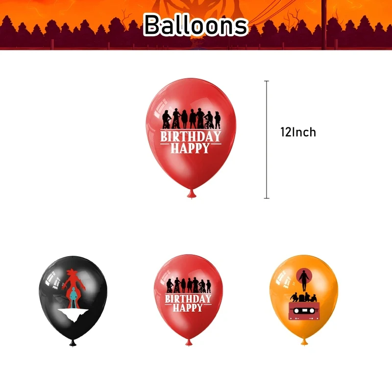 Stranger-Themen-Geburtstagsdekoration Horrorfilm-Geschirr Tasse Teller Tischdecke Luftballons Banner Geschenktüte Snackbox Partyzubehör – Detail 21