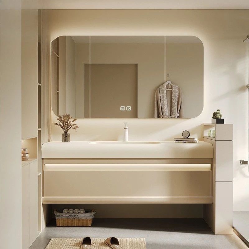 

Integrated basin, bathroom cabinet combination, simple hand and face washing basin, toilet, cream wind washing table