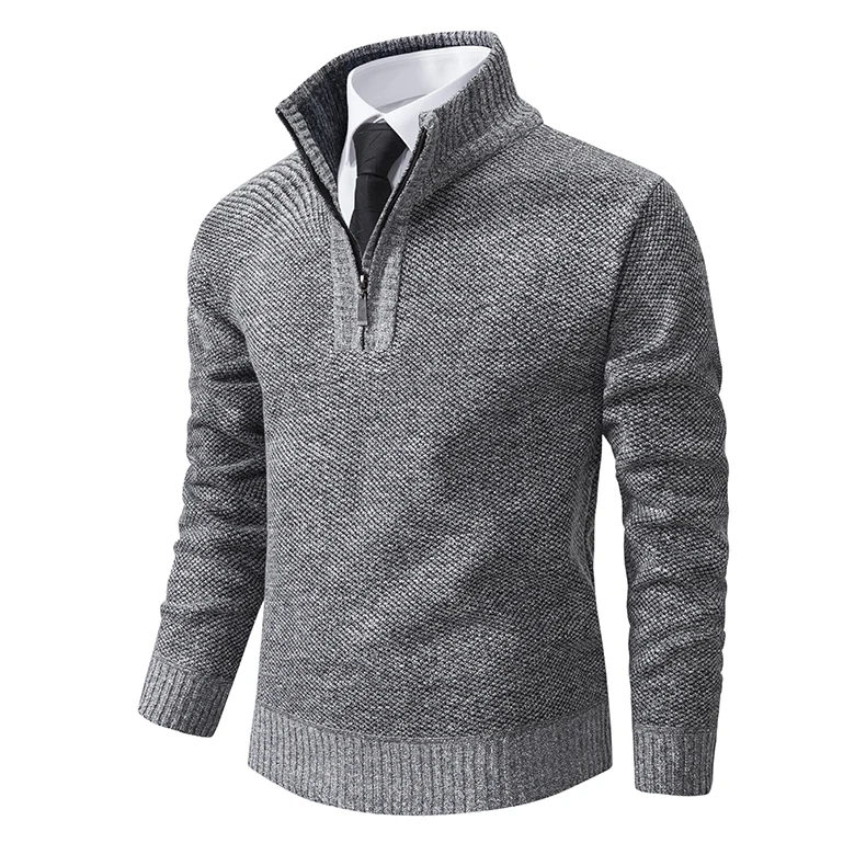 Herren Pullover Herbst und Winter neue Strickwaren einfarbig mit einem unteren Hemd greifen Fleece warmen und bequemen Pullover – Detail 12
