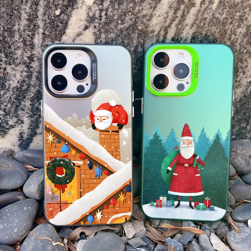 Luxury Cartoon Christmas Phone Case for IPhone 16 14 15 Pro Plus 11 12 13 Mini Pro Max Simple Santa Shockproof Laser Matte Case