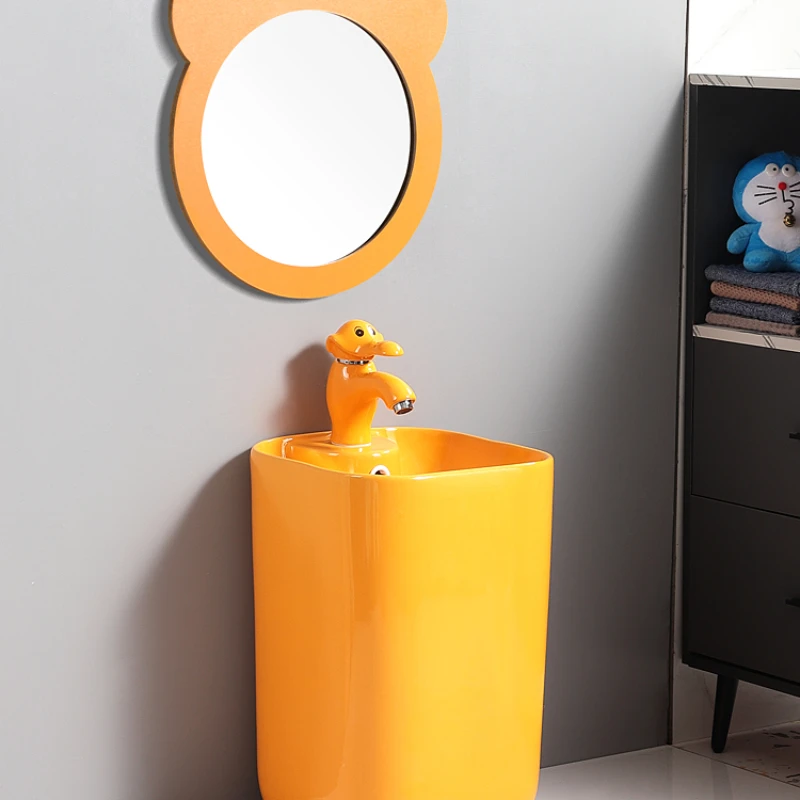 

Kindergarten washbasin children& toilet integrated ceramic column basin color outdoor washbasin